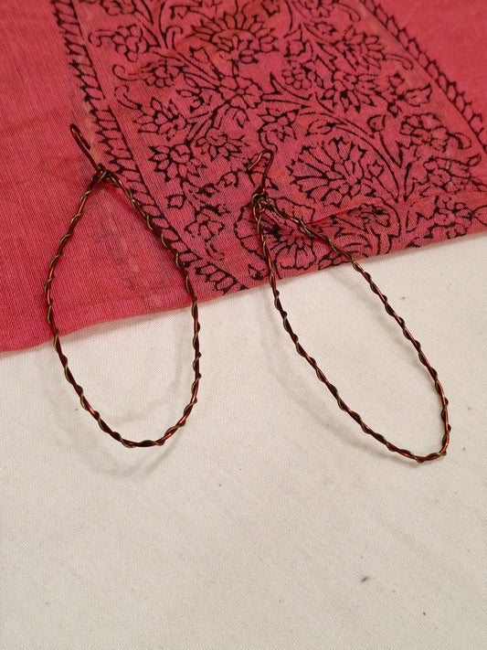 Copper big twisted wire oval earrings