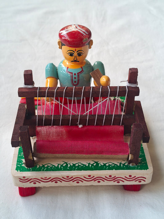 Man weaving handlooms - Etikoppaka Wooden handcrafted  decor
