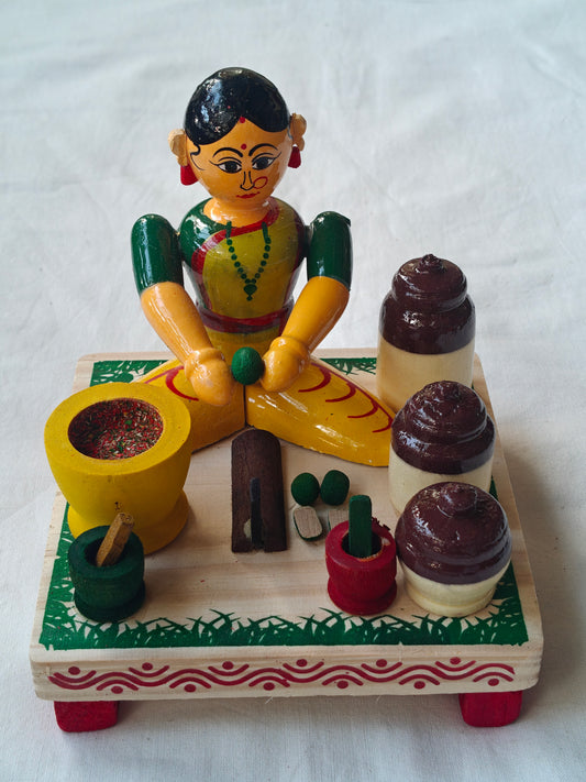 Lady making pickles - Etikoppaka Wooden handcrafted  decor