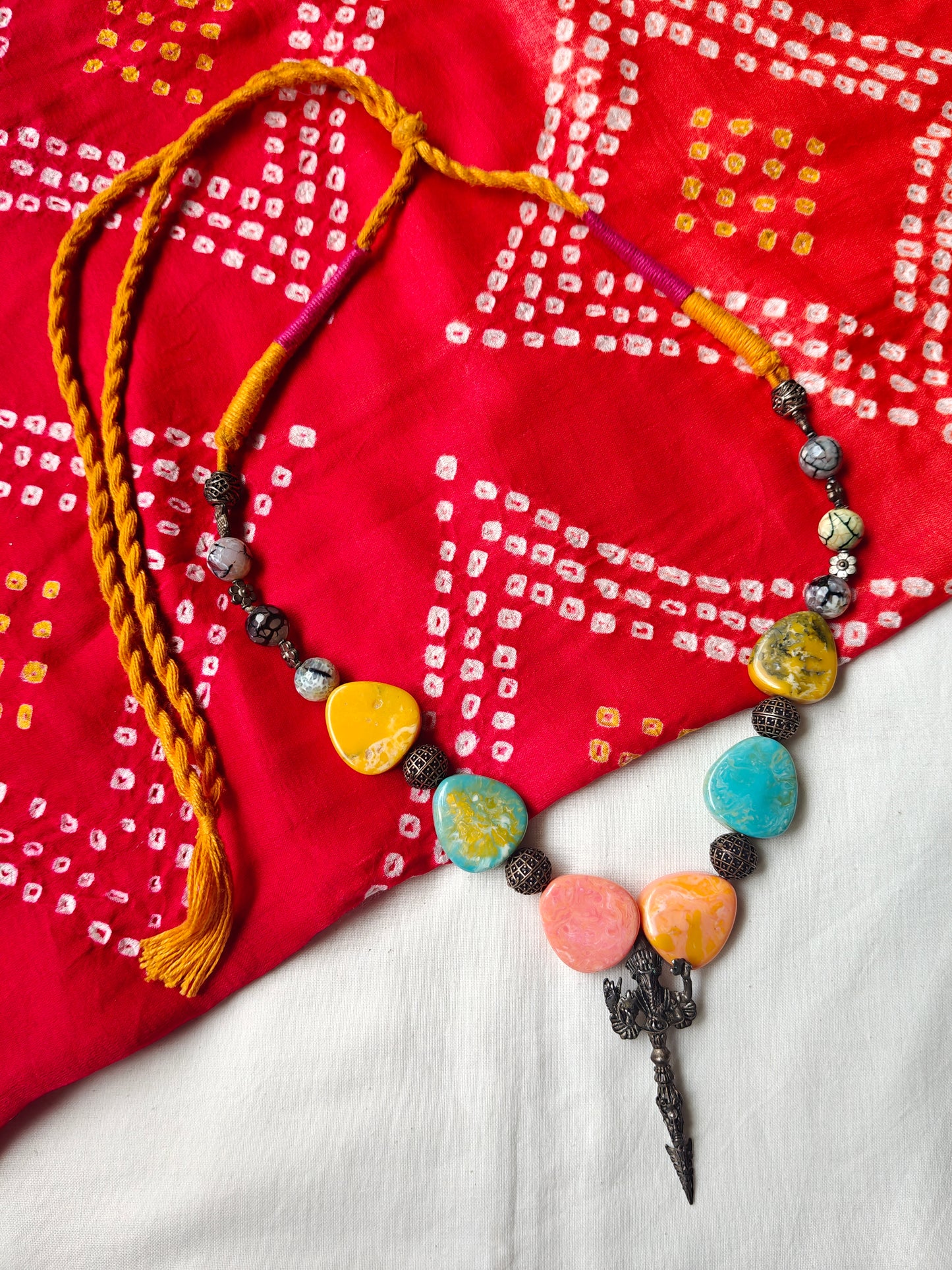 Multicolor stones necklace with Ganesha pendant