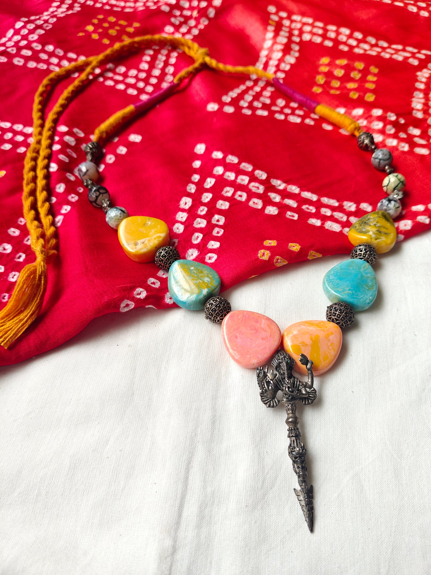 Multicolor stones necklace with Ganesha pendant