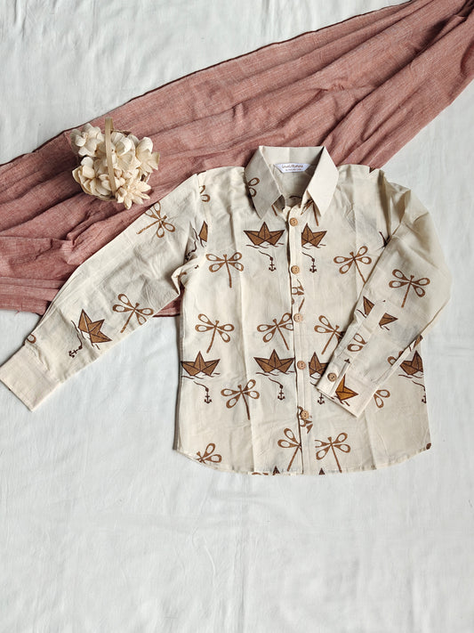 Boys cotton boats and dragon flies Handblock printed shirt