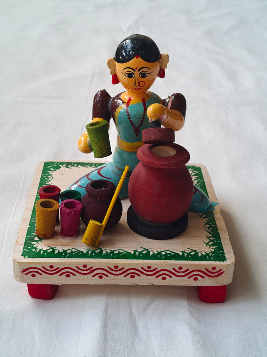 Woman selling butter milk- Etikoppaka Wooden handcrafted  decor