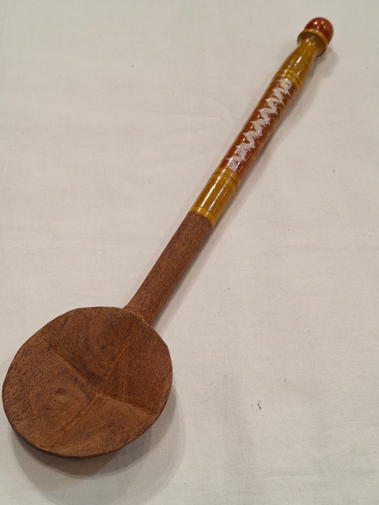 Wooden serving spoon ladle with lacquer handcrafted handle