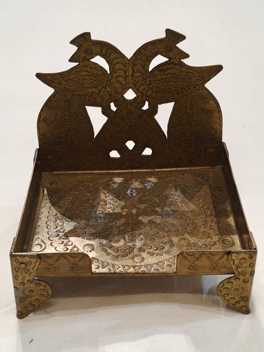 Two peacocks brass pedestal : simhaasan/ aasan / peetham - hand hammered, handcrafted product