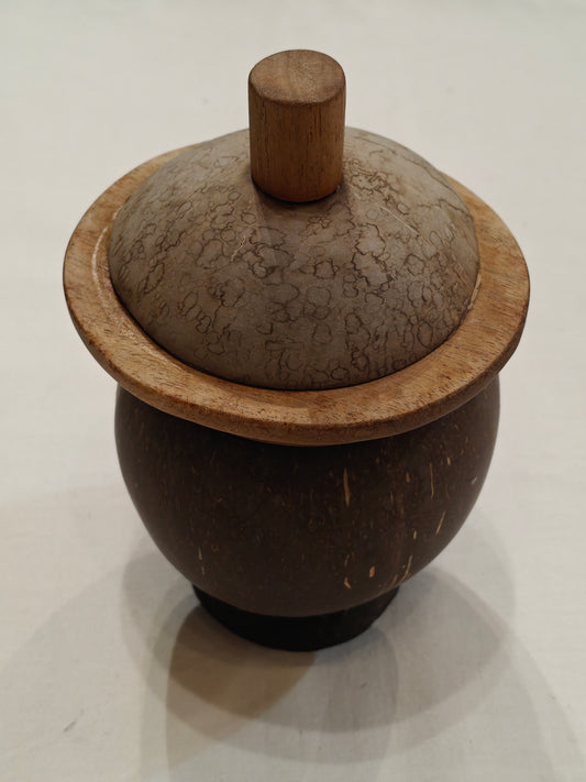 Coconut shell based jar / bowl with lid