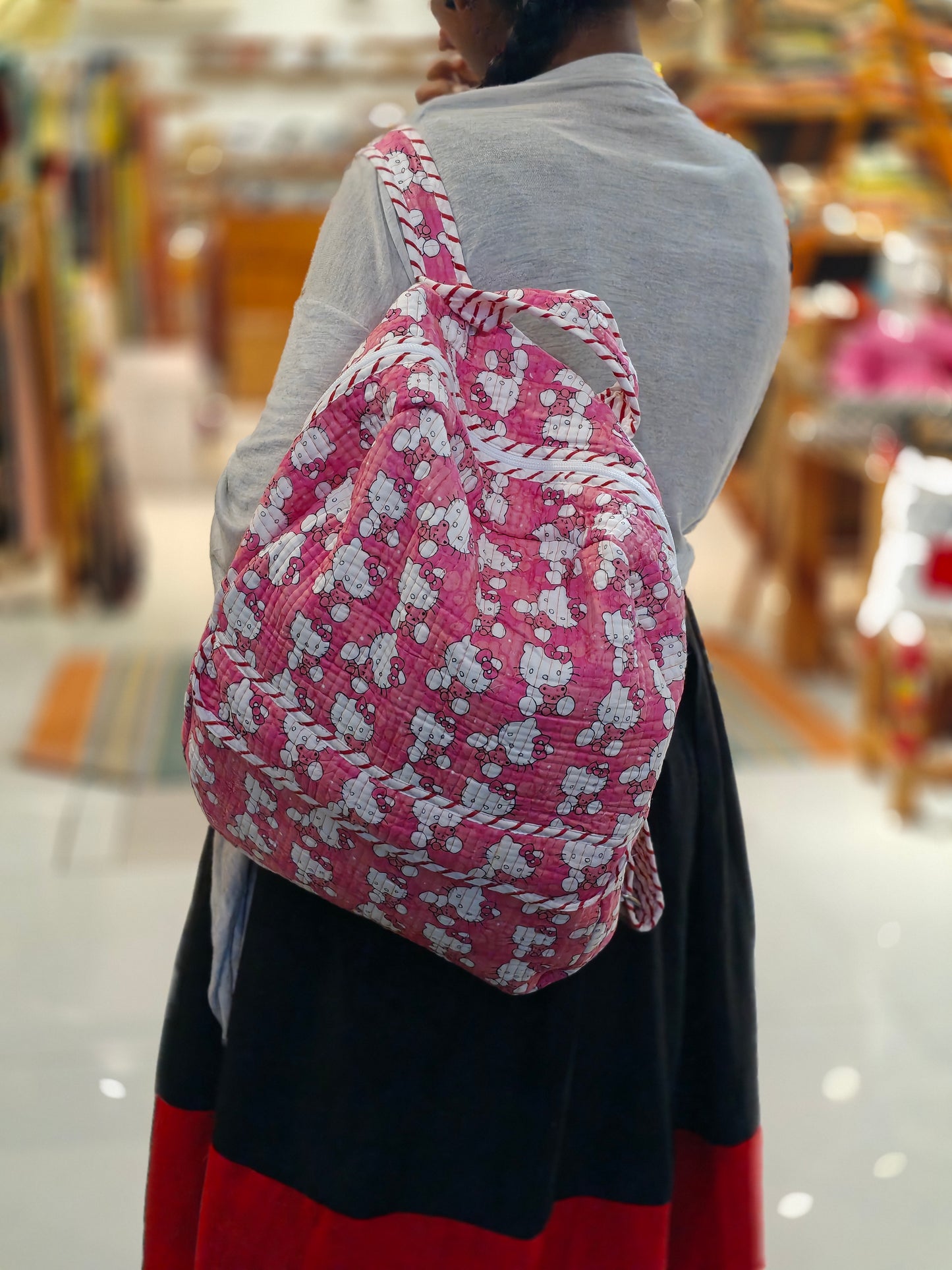 Children’s back pack in hand block printed cotton