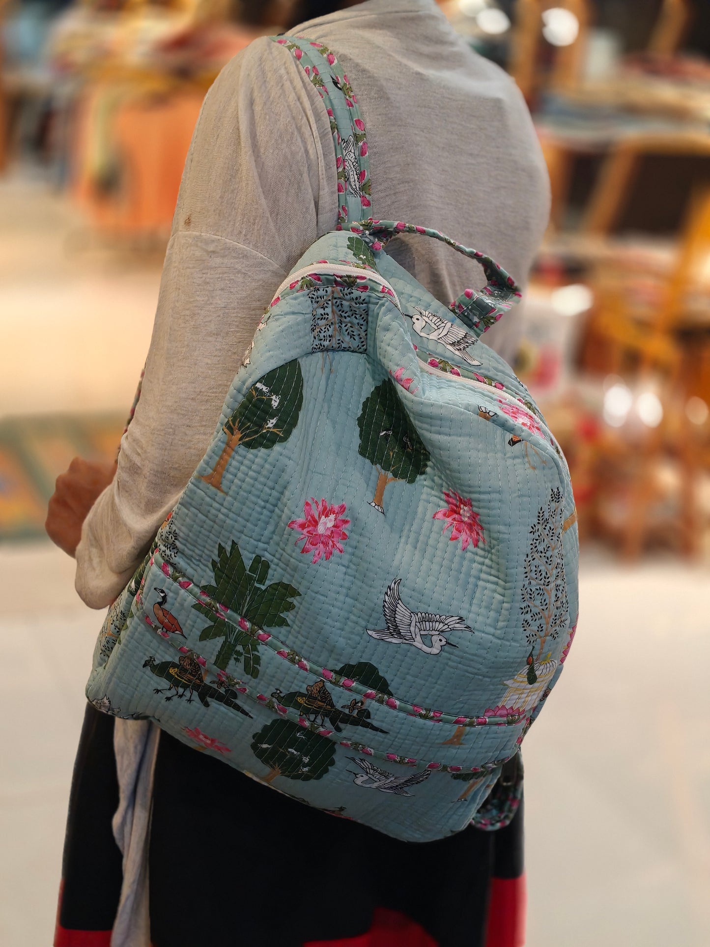 Children’s back pack in hand block printed cotton
