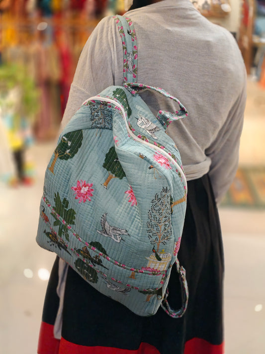 Children’s back pack in hand block printed cotton