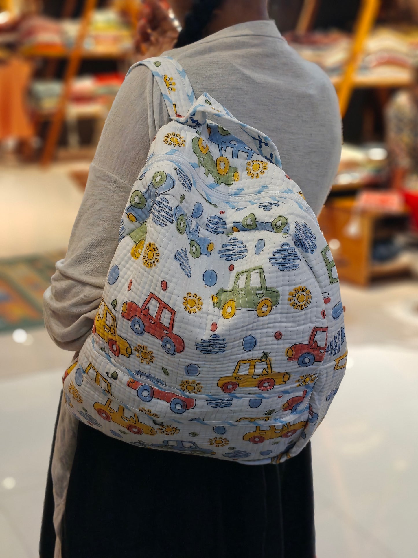 Children’s back pack in hand block printed cotton