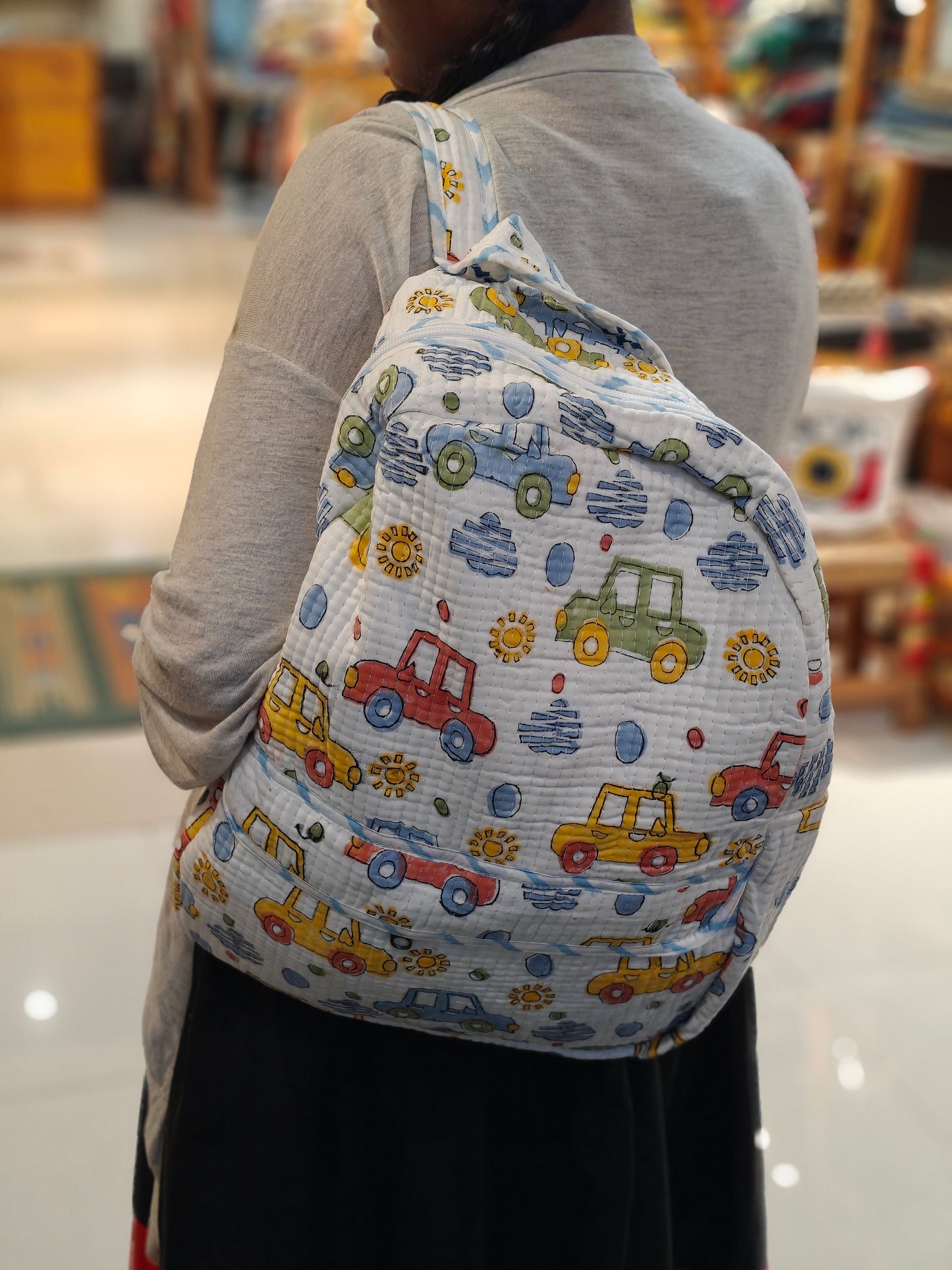 Children’s back pack in hand block printed cotton