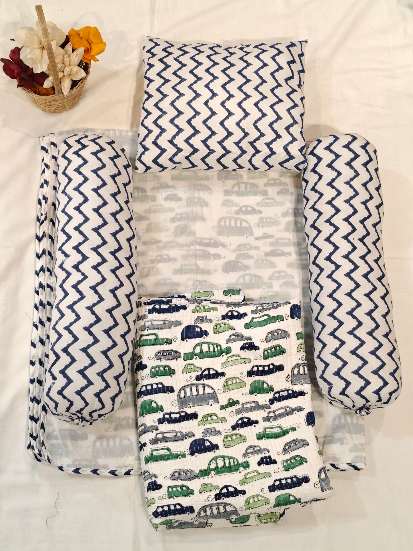 Baby bedding sets in hand block printed fine cotton - multiple prints available