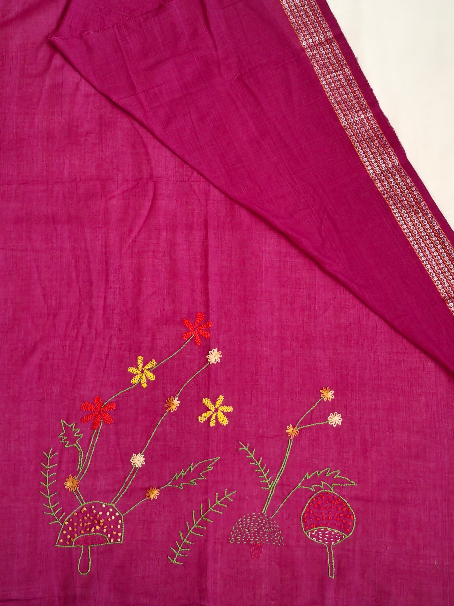 Hand crafted unstitched blouse fabrics on handloom cotton base - Hand painted / embroidered - click to see designs and colors