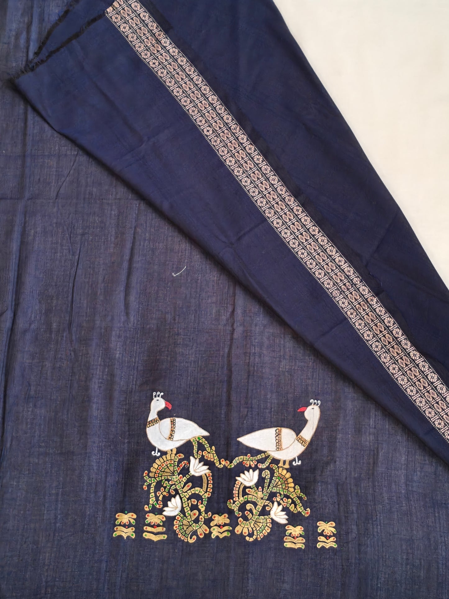 Hand crafted unstitched blouse fabrics on handloom cotton base - Hand painted / embroidered - click to see designs and colors