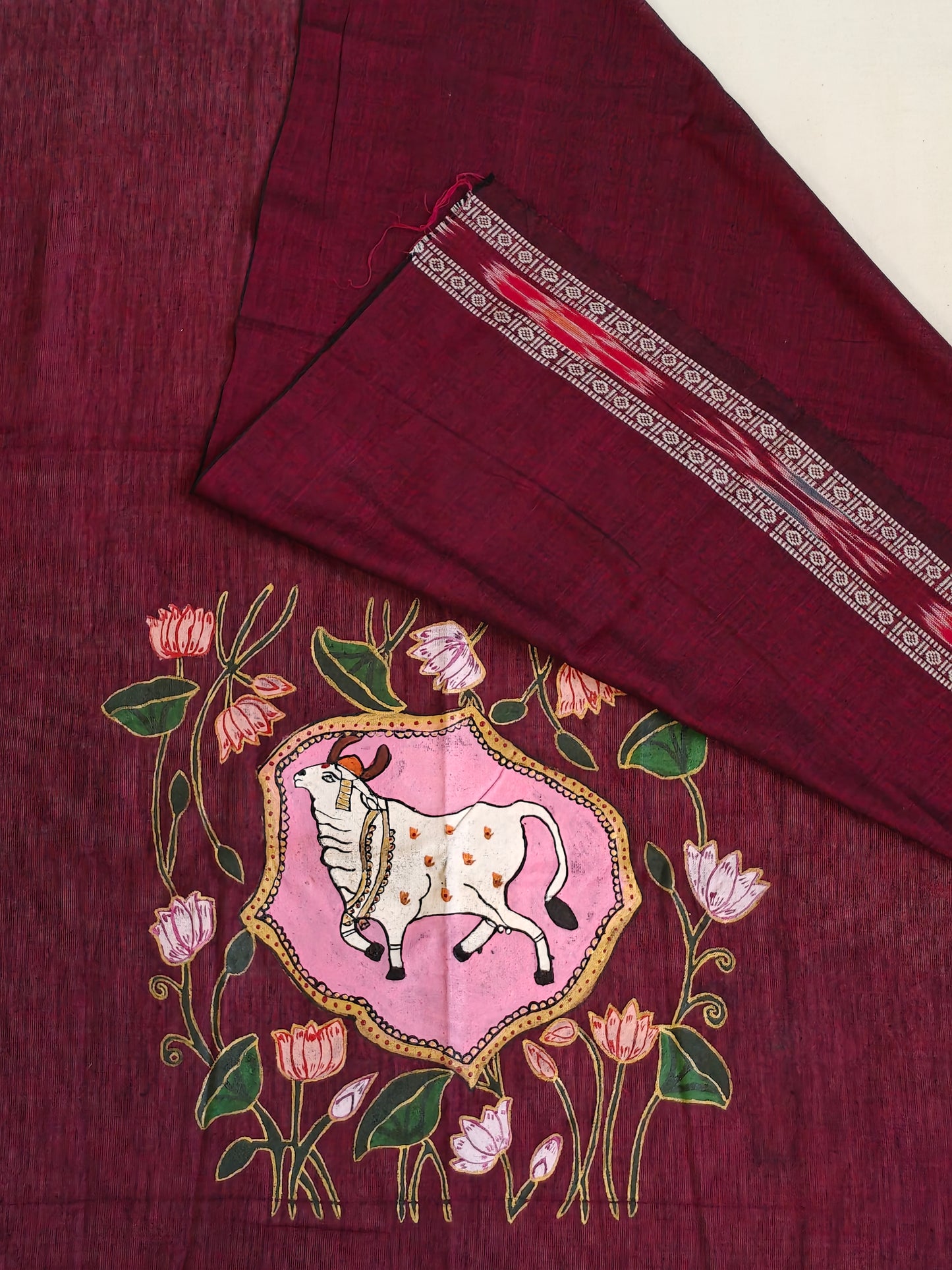 Hand crafted unstitched blouse fabrics on handloom cotton base - Hand painted / embroidered - click to see designs and colors