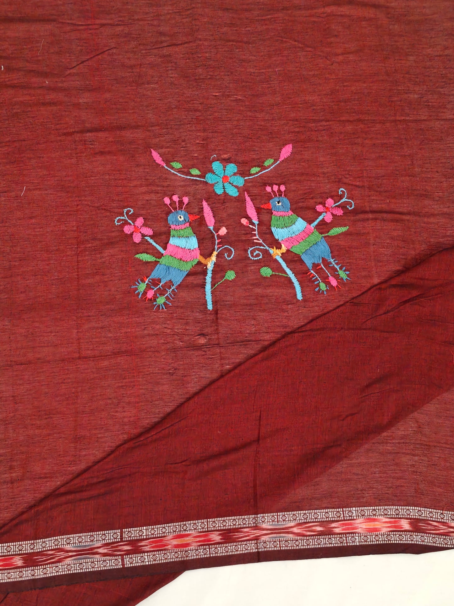 Hand crafted unstitched blouse fabrics on handloom cotton base - Hand painted / embroidered - click to see designs and colors