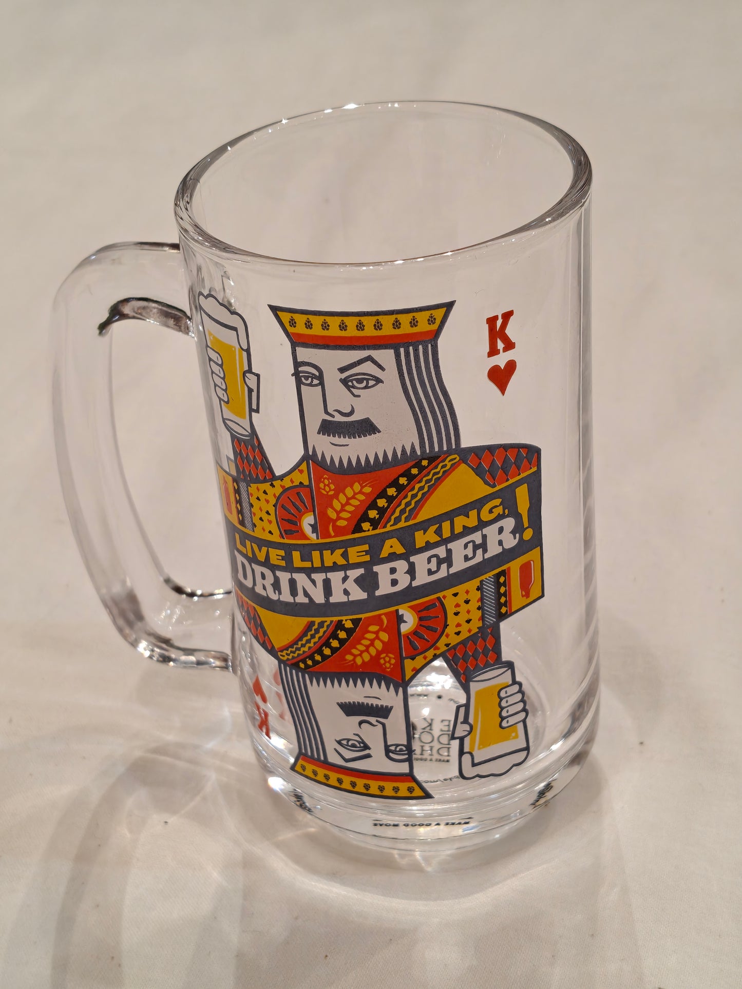Quirky print glass beer mugs with handle