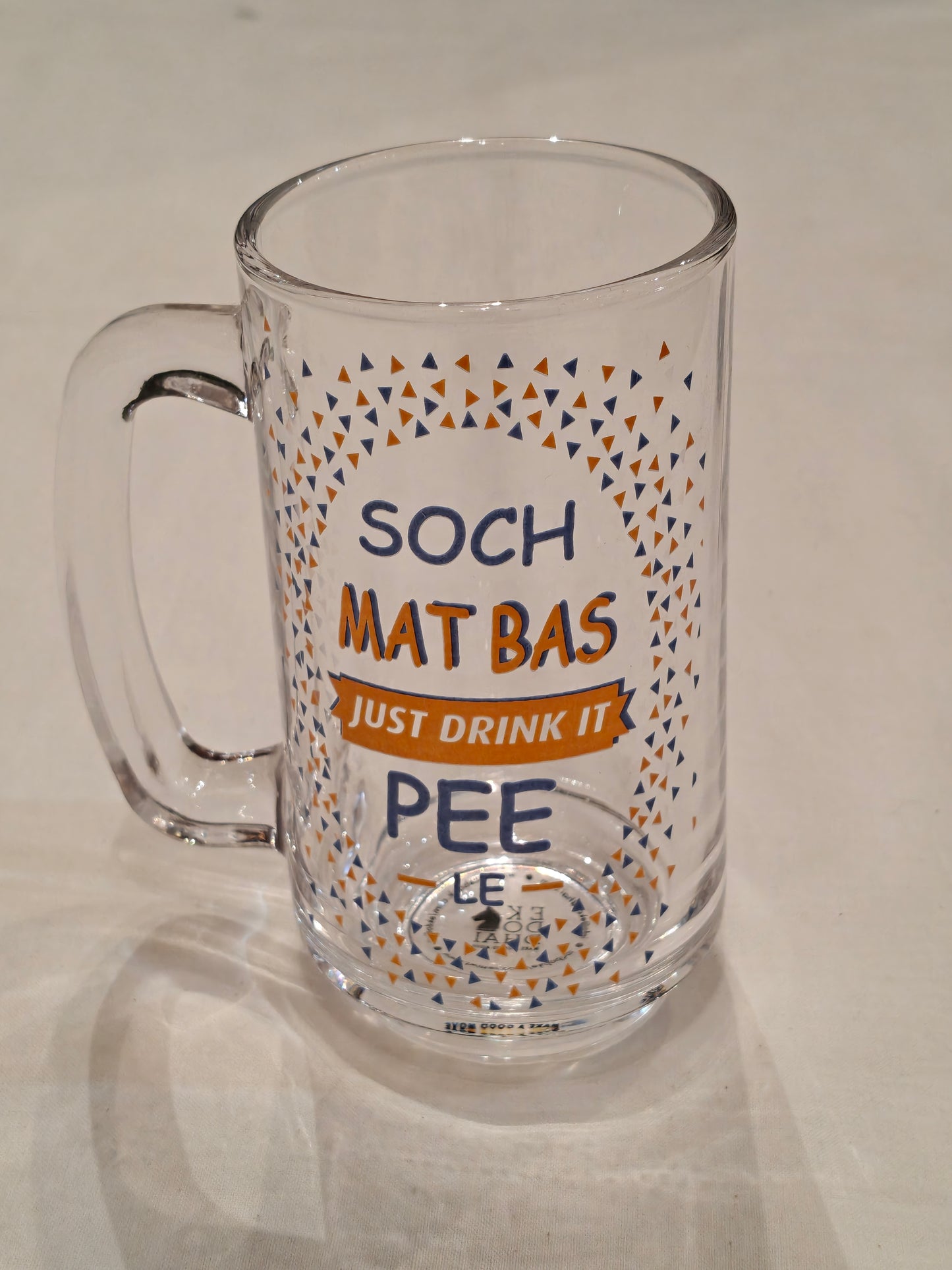 Quirky print glass beer mugs with handle