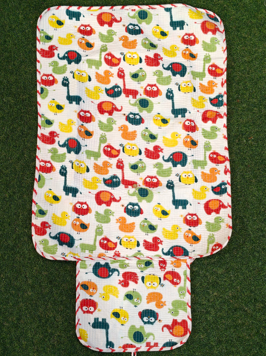 Handblock printed diaper mats for children with water proof lining and pocket