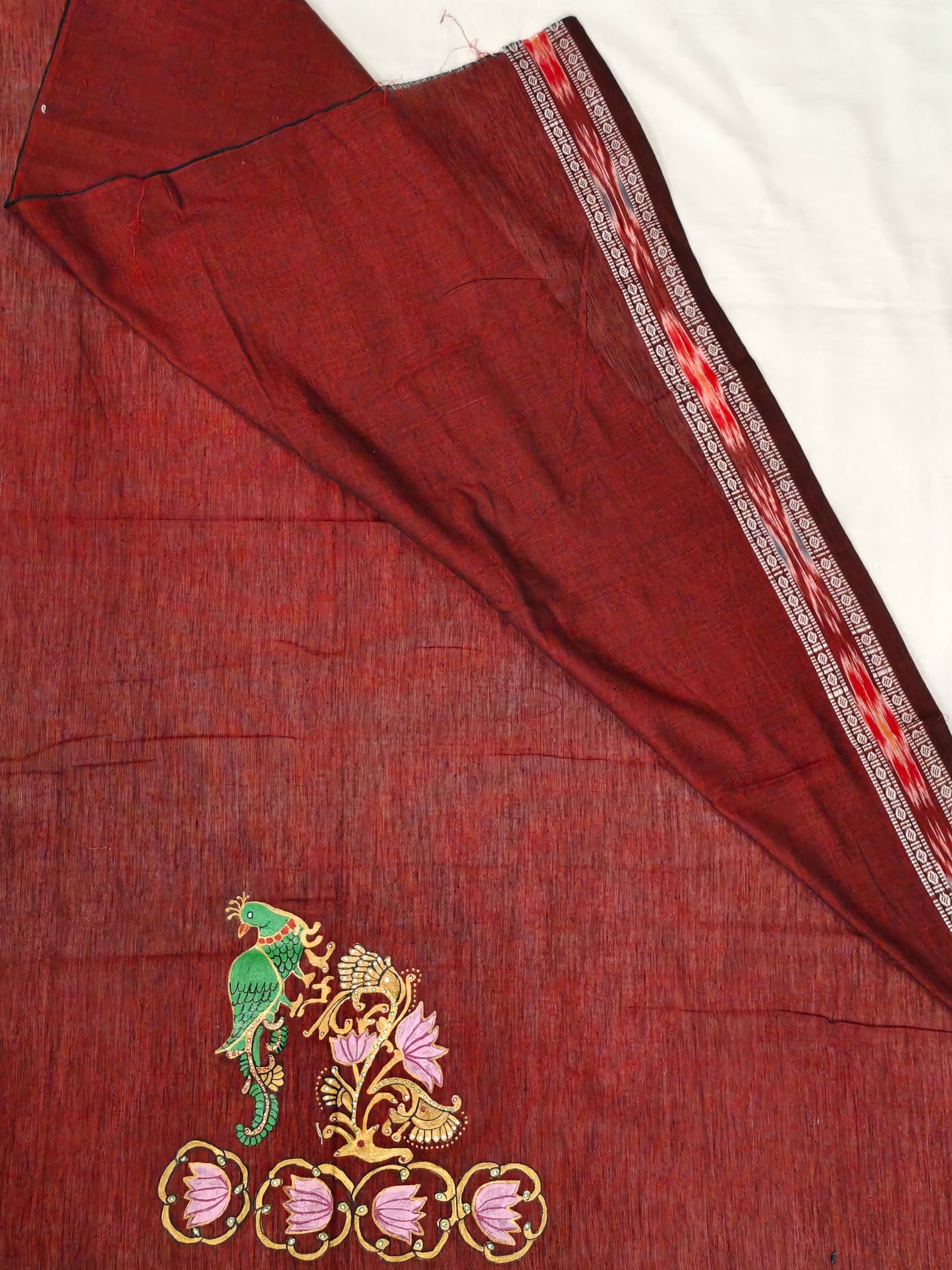 Hand crafted unstitched blouse fabrics on handloom cotton base - Hand painted / embroidered - click to see designs and colors