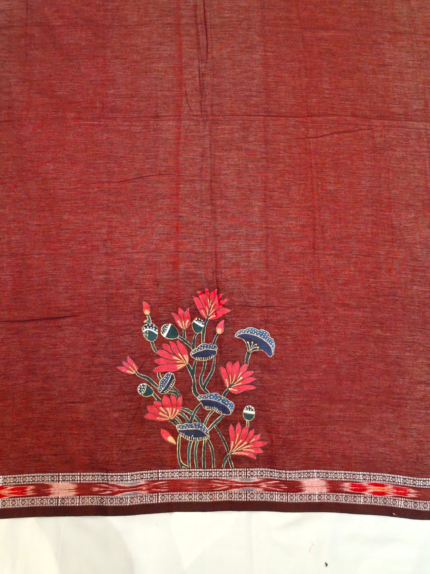 Hand crafted unstitched blouse fabrics on handloom cotton base - Hand painted / embroidered - click to see designs and colors