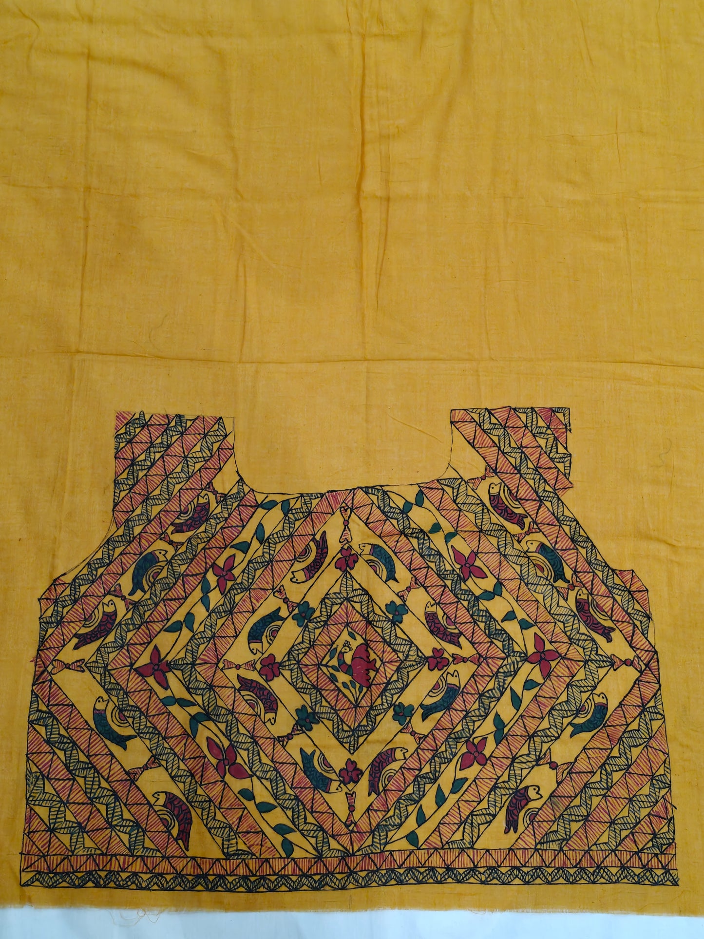 Hand crafted unstitched blouse fabrics on handloom cotton base - Hand painted / embroidered - click to see designs and colors