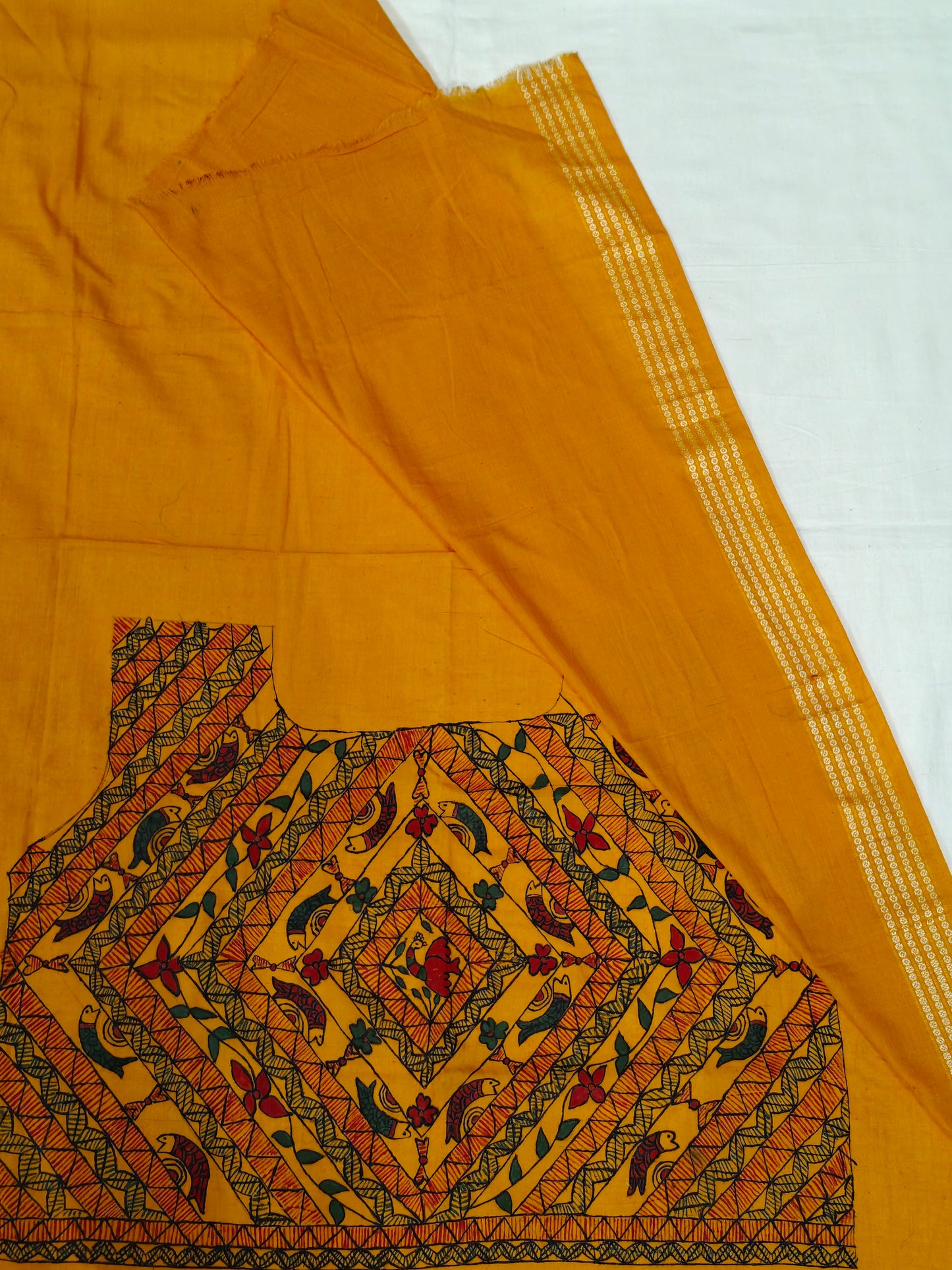 Hand crafted unstitched blouse fabrics on handloom cotton base - Hand painted / embroidered - click to see designs and colors