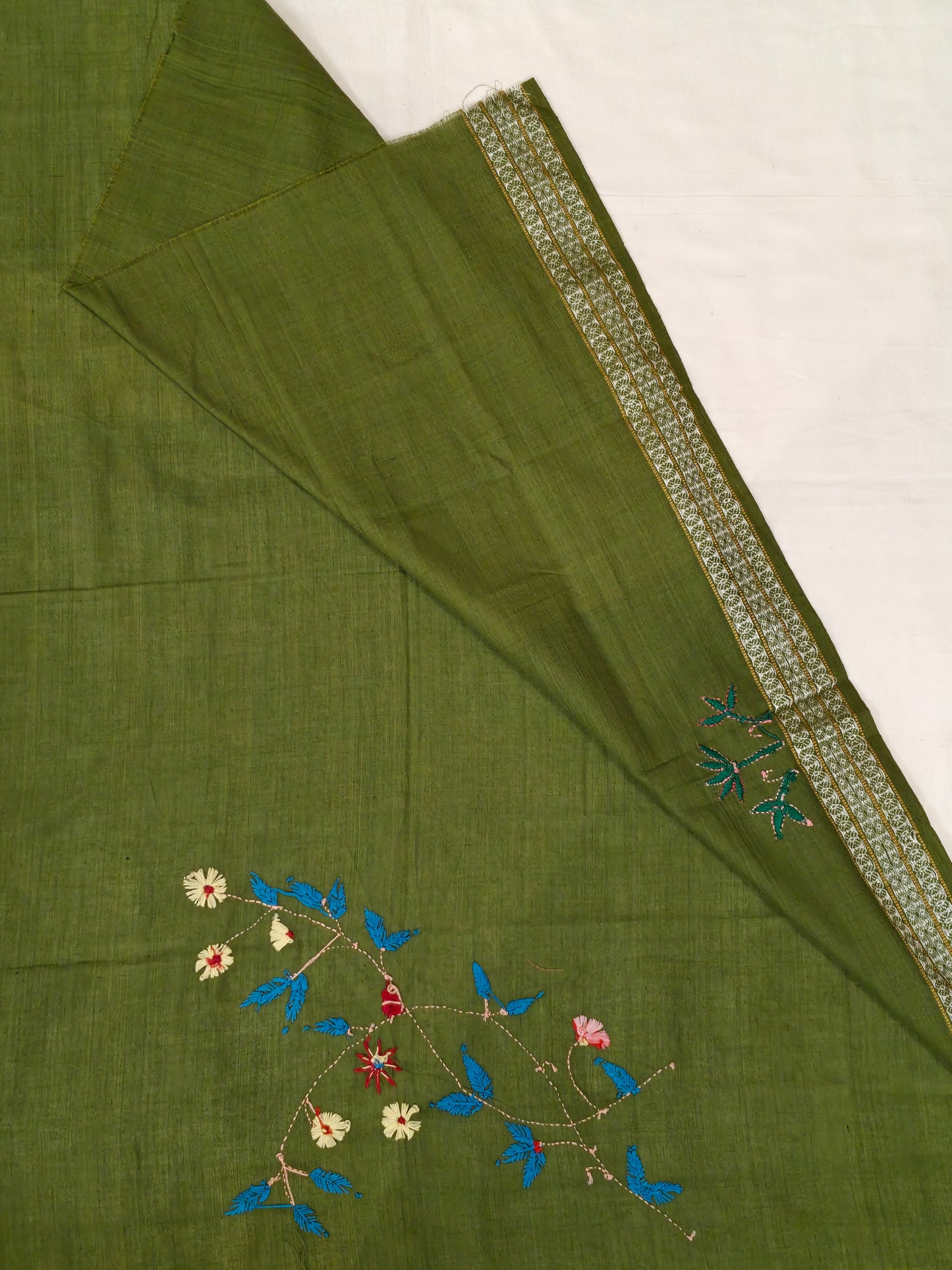 Hand crafted unstitched blouse fabrics on handloom cotton base - Hand painted / embroidered - click to see designs and colors