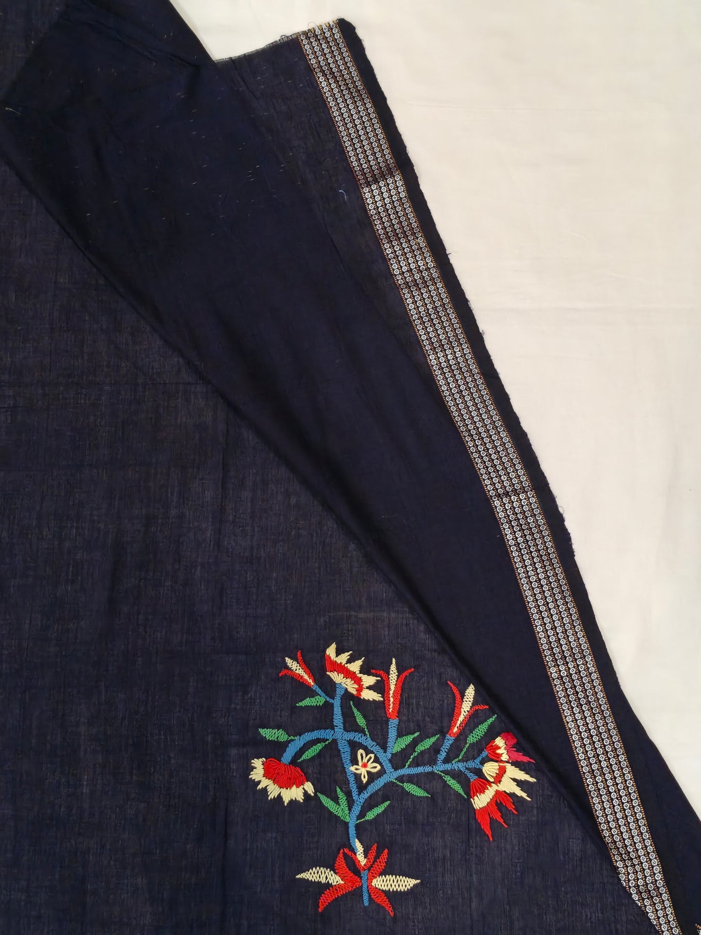 Hand crafted unstitched blouse fabrics on handloom cotton base - Hand painted / embroidered - click to see designs and colors