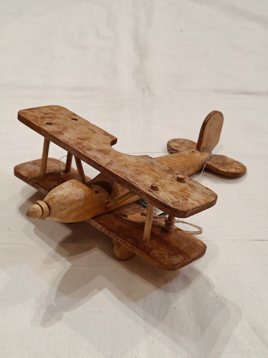 Handcrafted wooden aeroplane ( biplane model )with wheels play toy