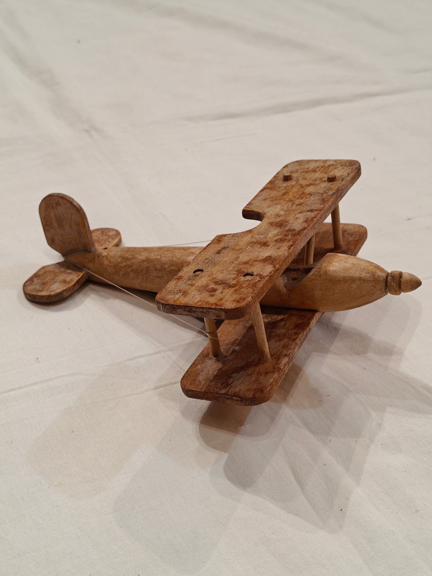 Handcrafted wooden aeroplane ( biplane model )with wheels play toy