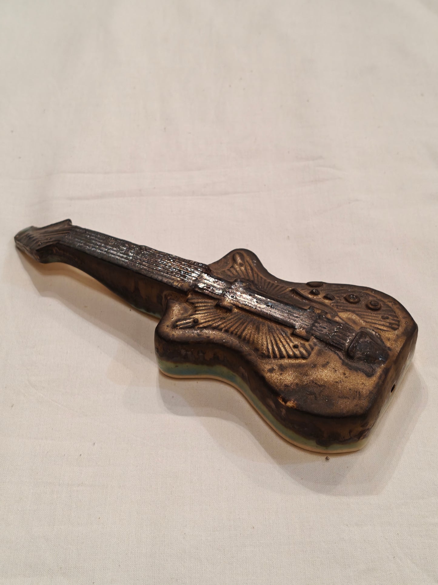 Ceramic vintage look Handcrafted guitar - collectible decor piece