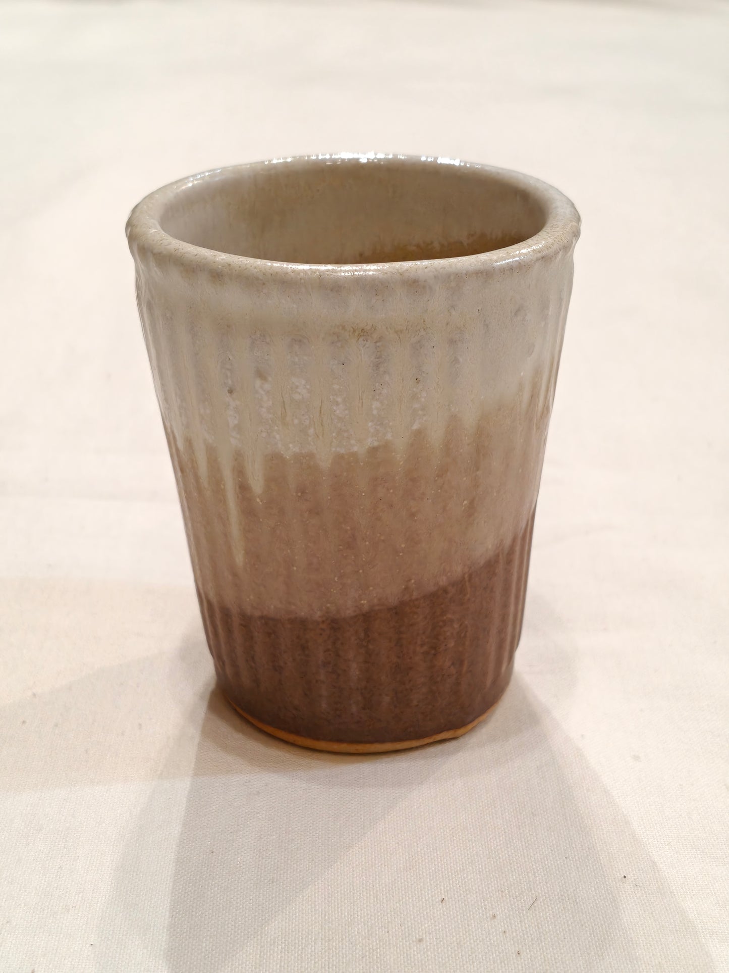 Ceramic white,cream and brown bands Handcrafted cutting chai tea tumbler