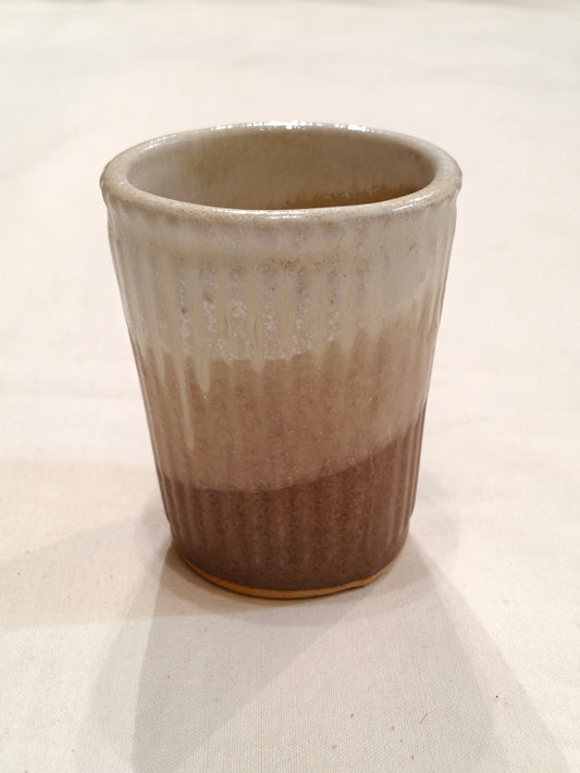 Ceramic white,cream and brown bands Handcrafted cutting chai tea tumbler