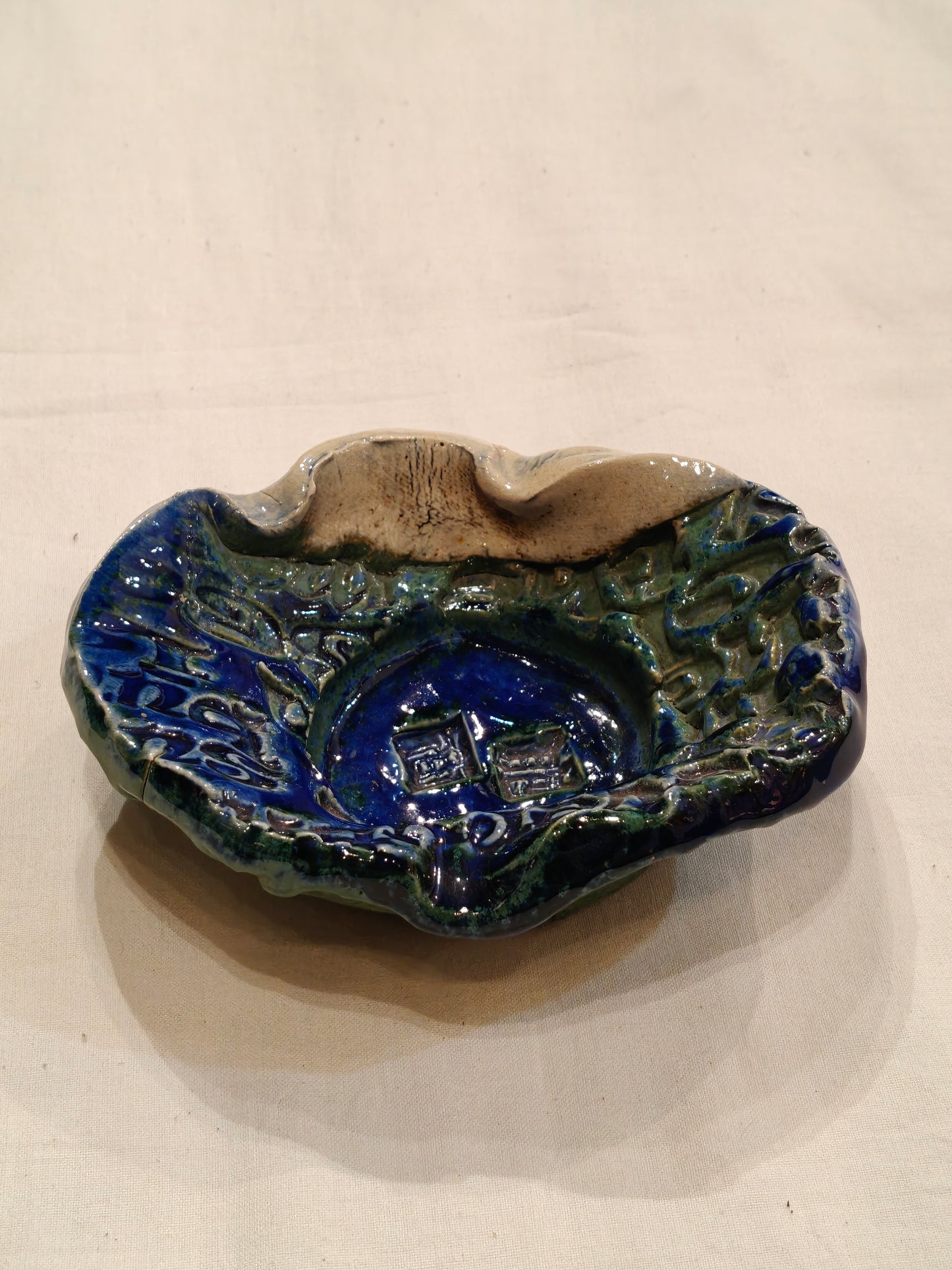 Blue and white Ceramic handcrafted unique design ash tray