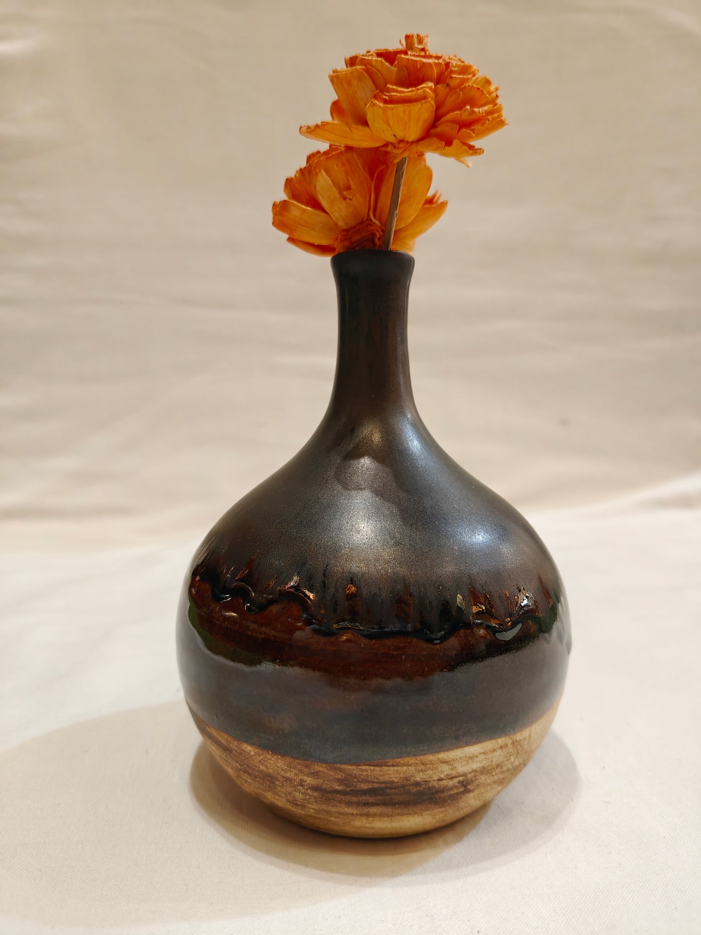Ceramic white and brown handcrafted flower vase