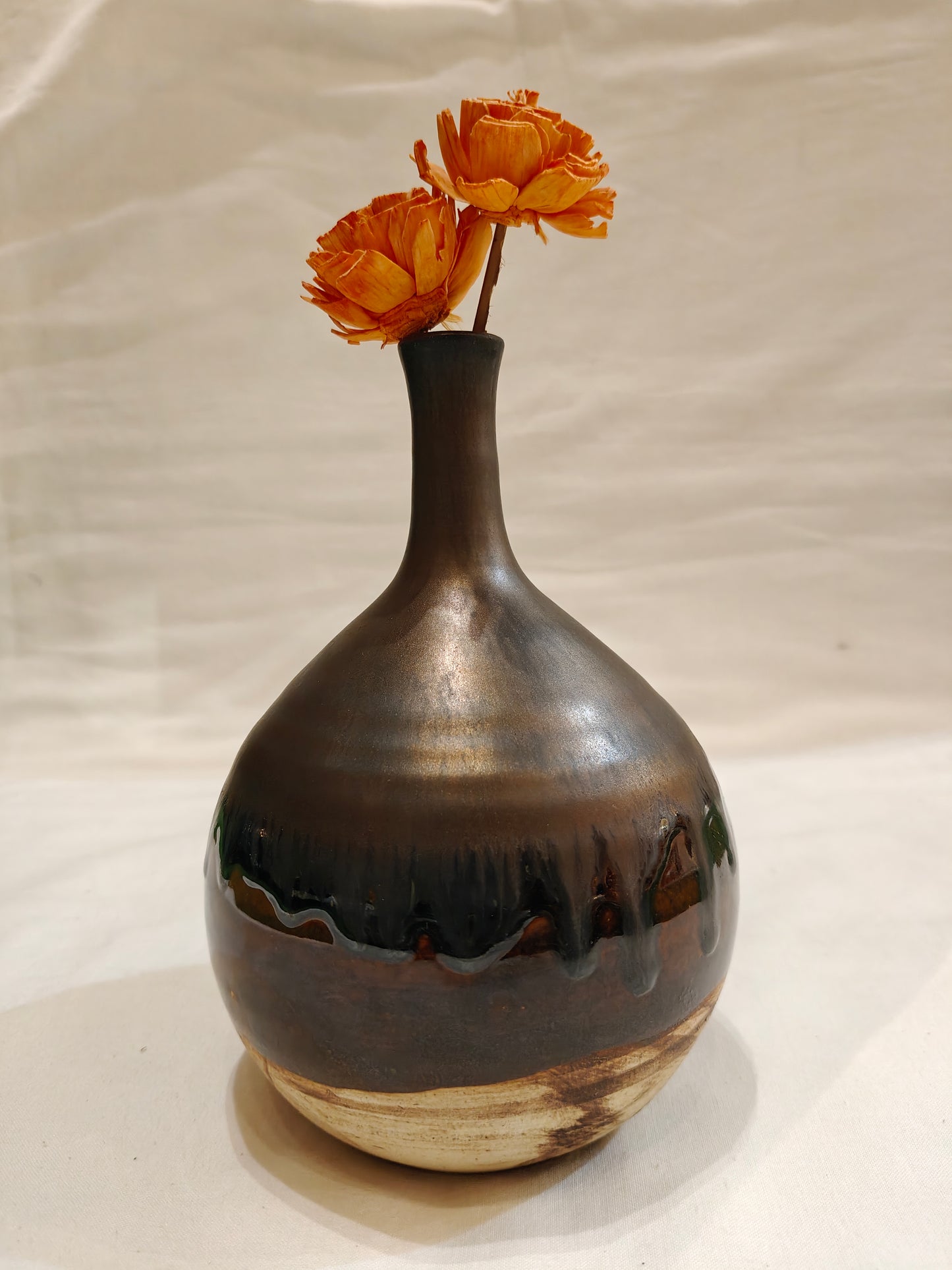 Ceramic white and brown handcrafted flower vase