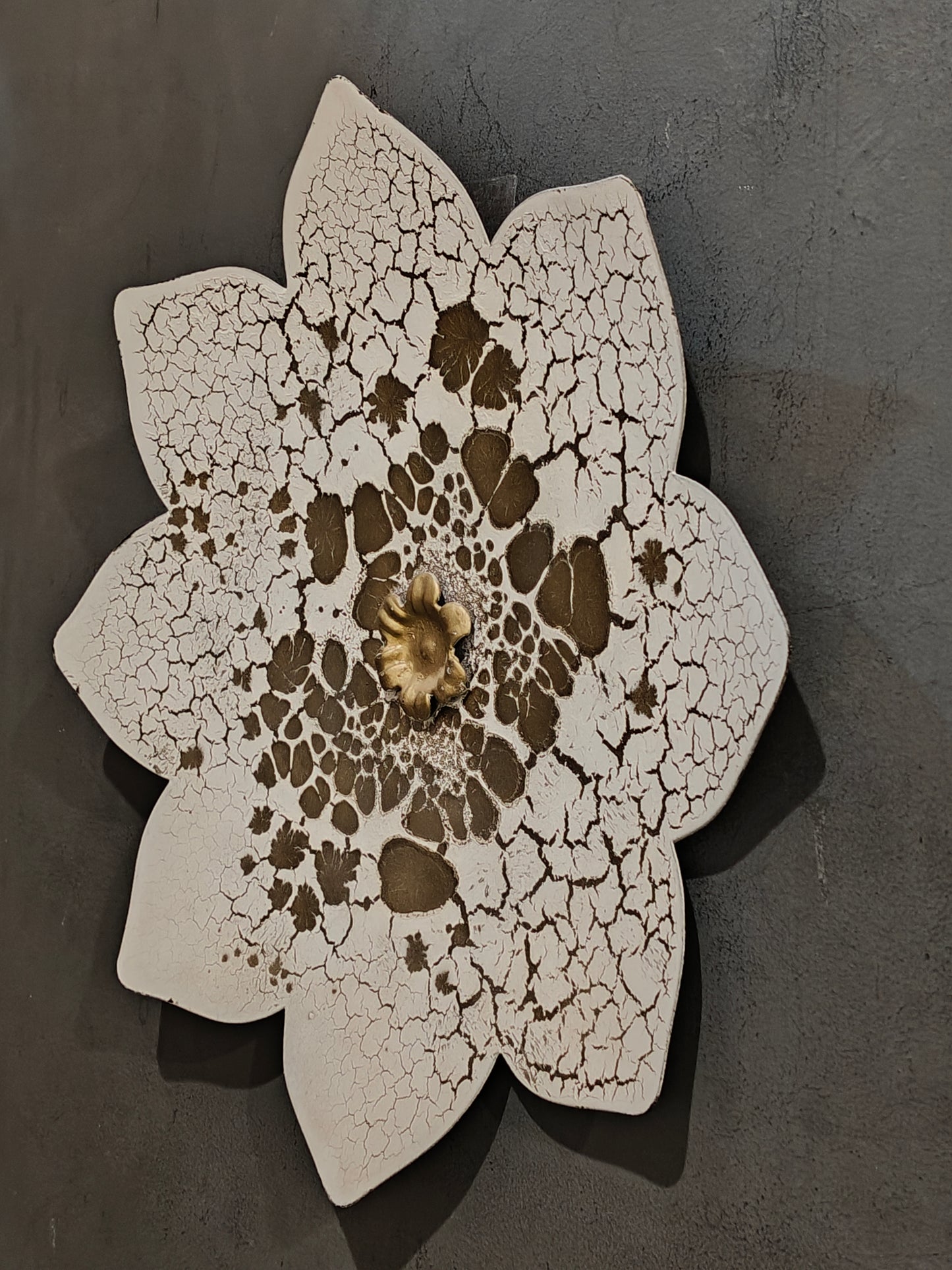 White and golden Flower shaped metal Handcrafted wall decor