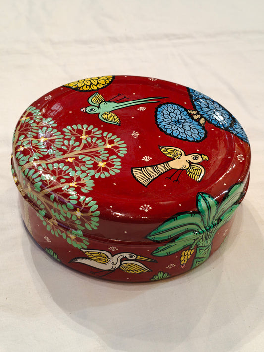 Vine red Handpainted forest theme spice box / organizer - 7 boxes with a spoon