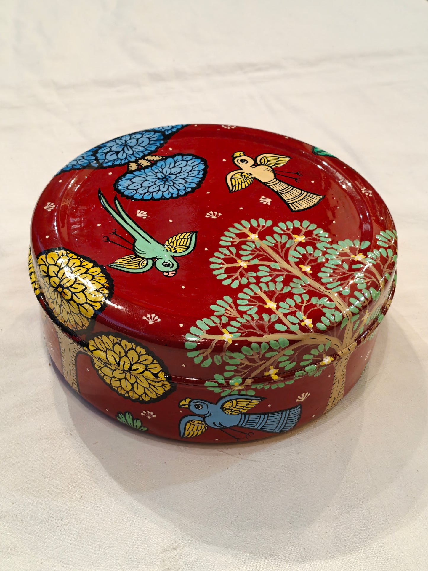 Vine red Handpainted forest theme spice box / organizer - 7 boxes with a spoon