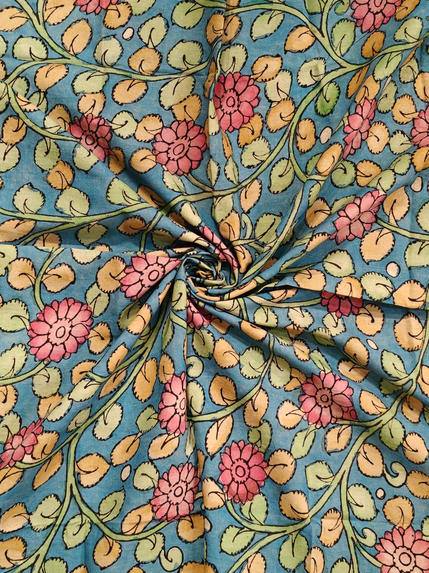 Cotton Pen Kalamkari handpainted unstitched blouse piece with border - multiple designs available