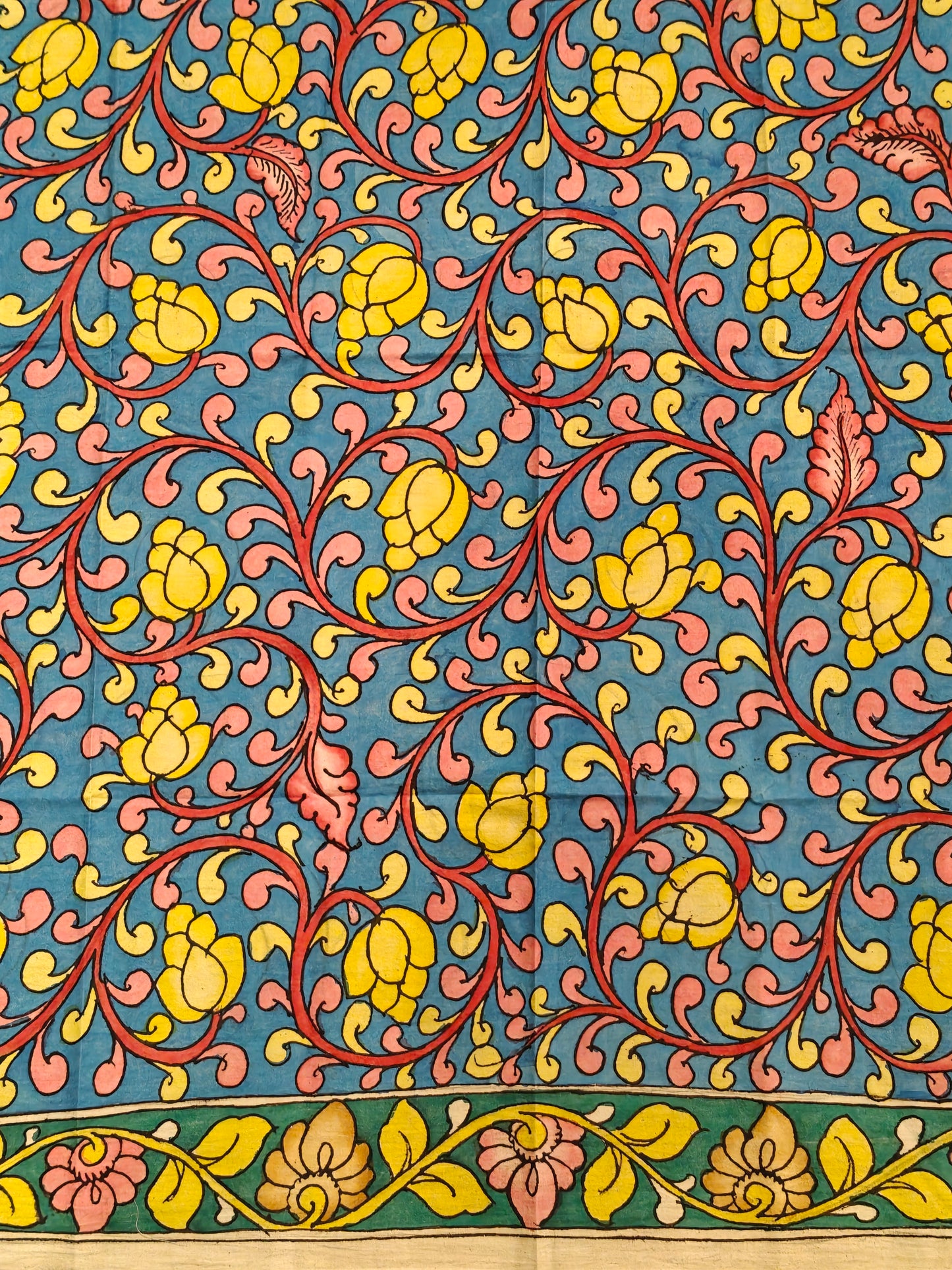 Cotton Pen Kalamkari handpainted unstitched blouse piece with border - multiple designs available