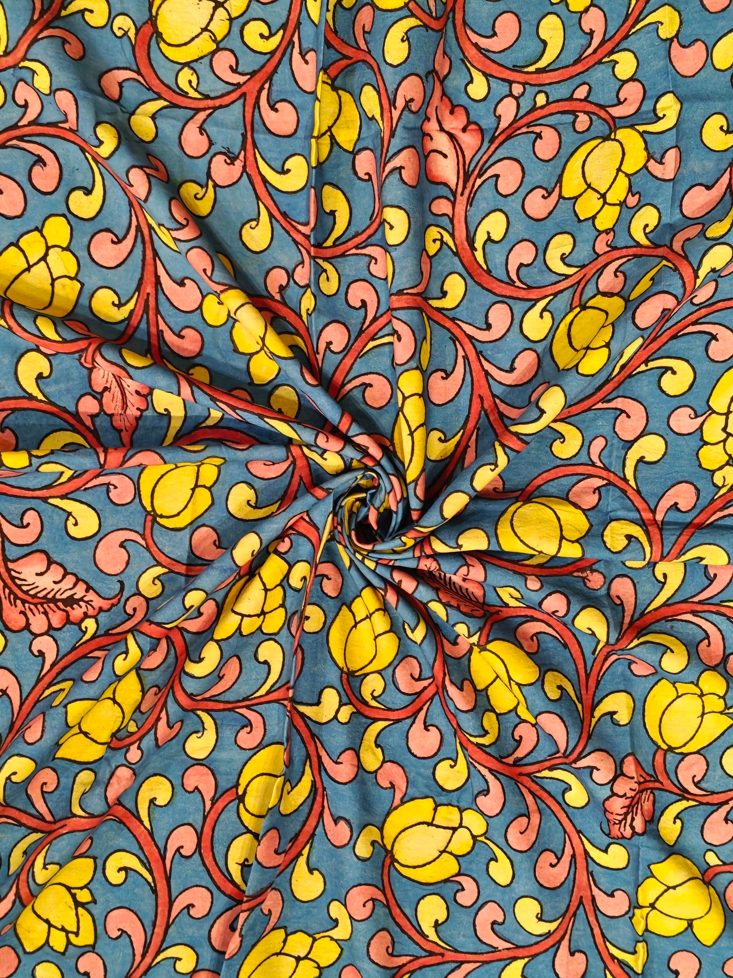 Cotton Pen Kalamkari handpainted unstitched blouse piece with border - multiple designs available