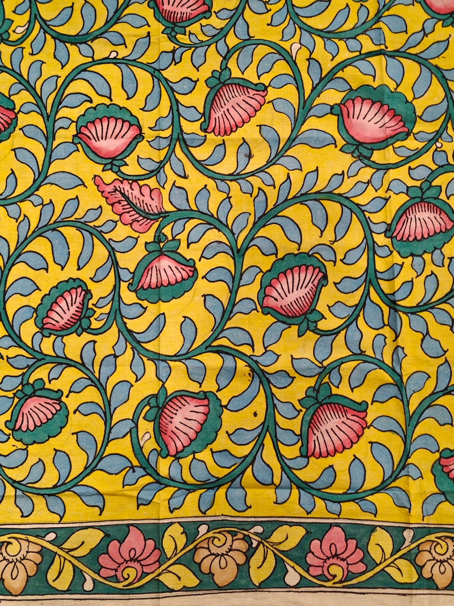 Cotton Pen Kalamkari handpainted unstitched blouse piece with border - multiple designs available