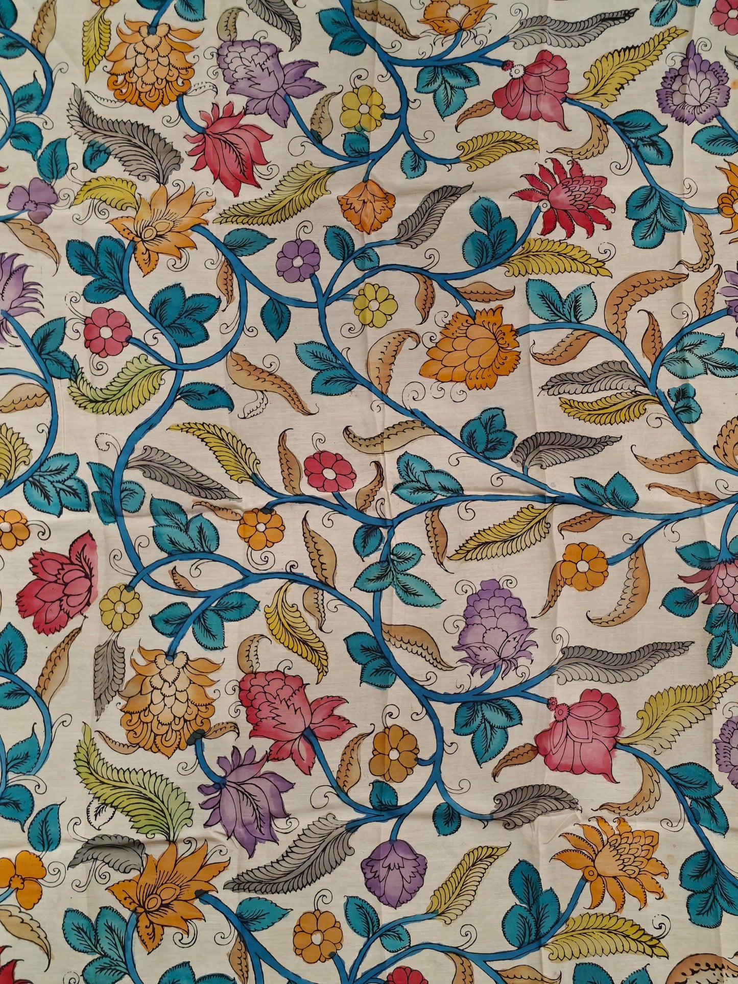 Silk Kalamkari handpainted yardage fabric - multiple designs available