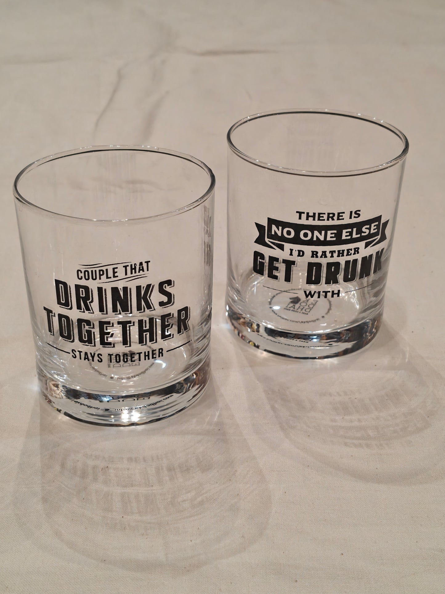 Quirky whiskey glasses with quote prints - set of 2