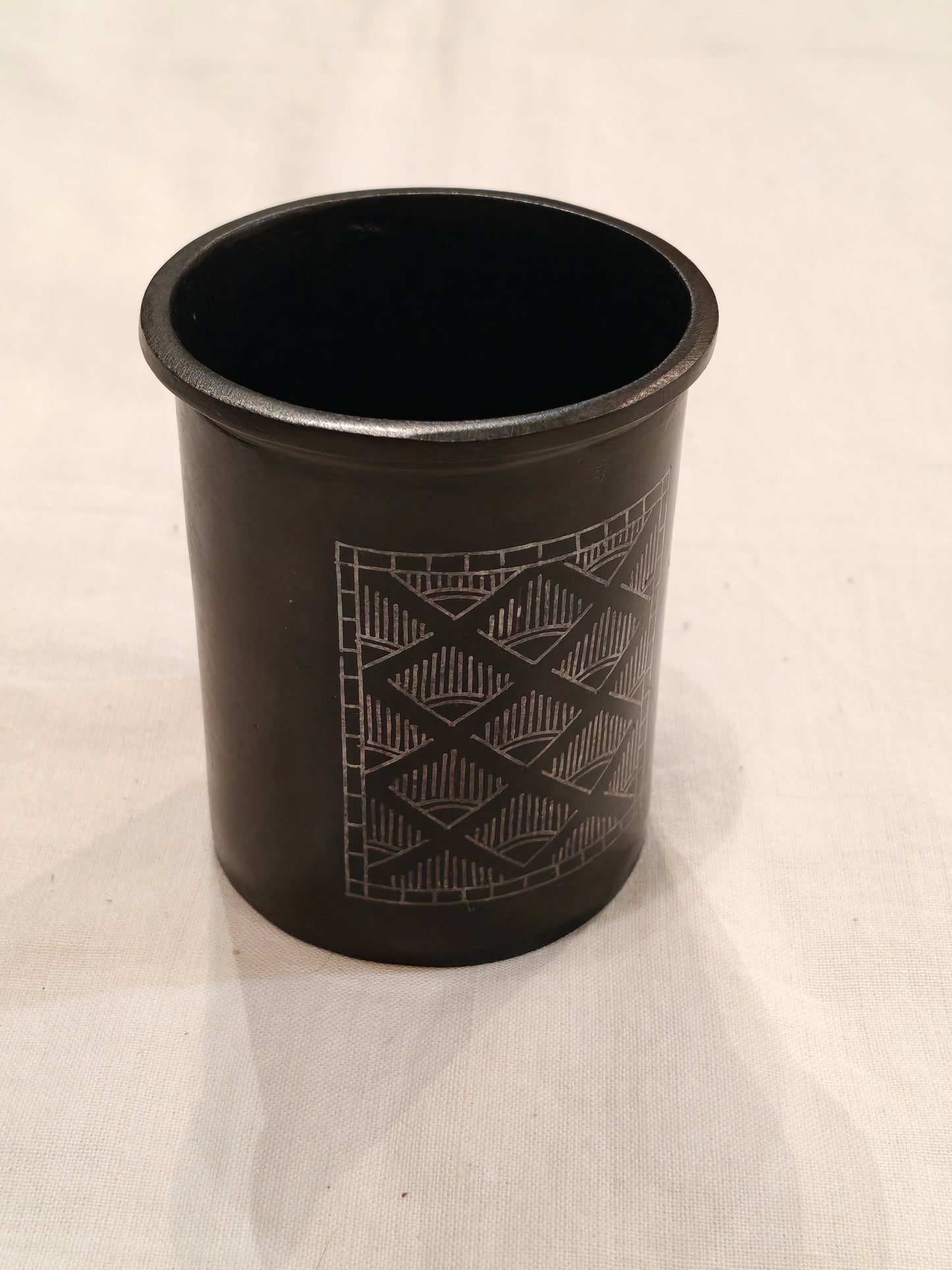 Black pen stand / organizer with silver bidri work