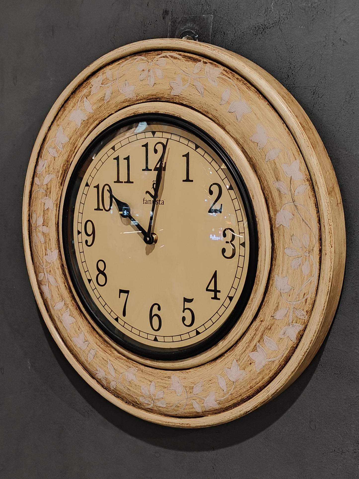 Wooden handpainted flowers wall clock