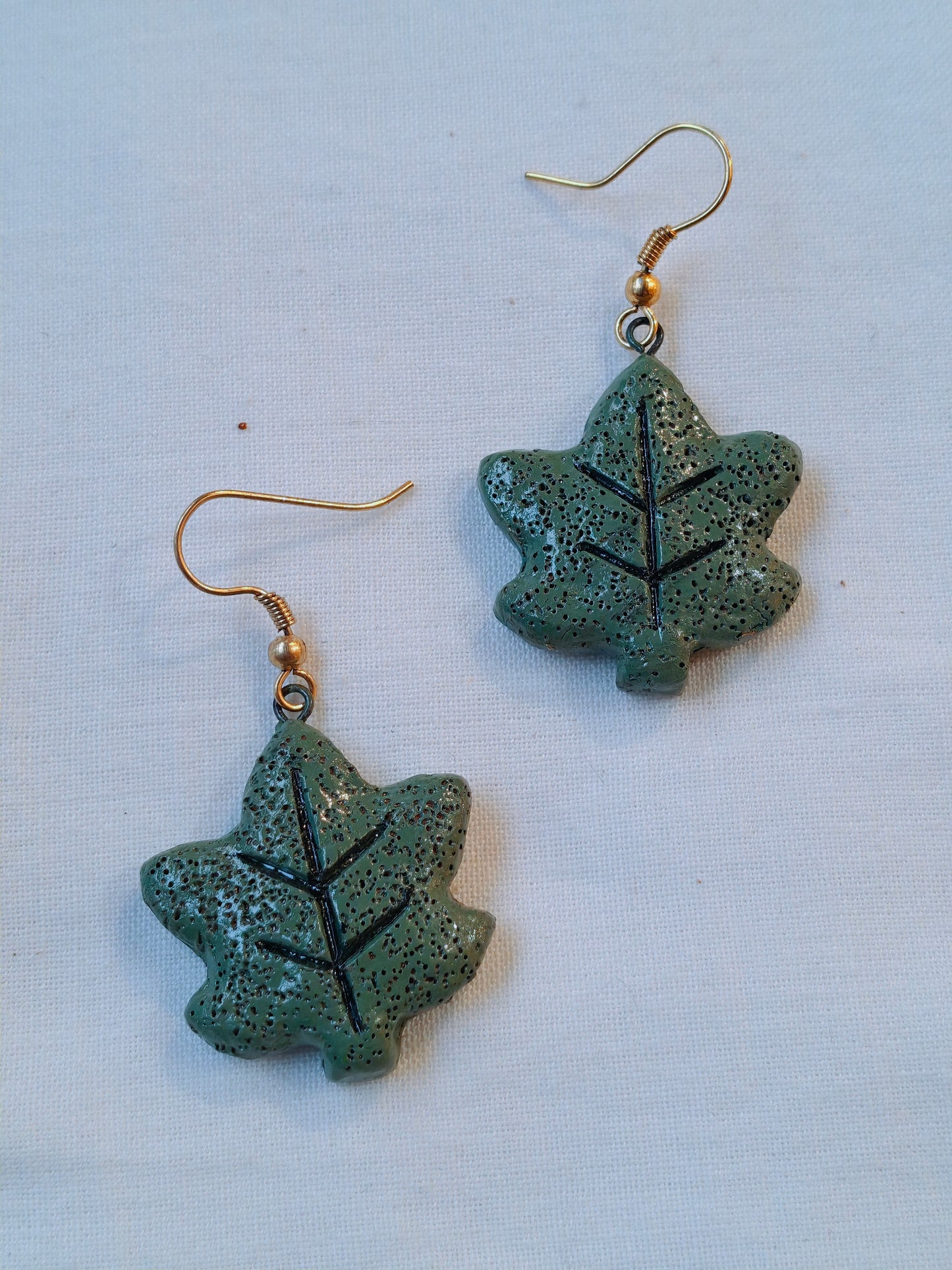 Leaf shaped handcrafted, handpainted terracotta hook earrings