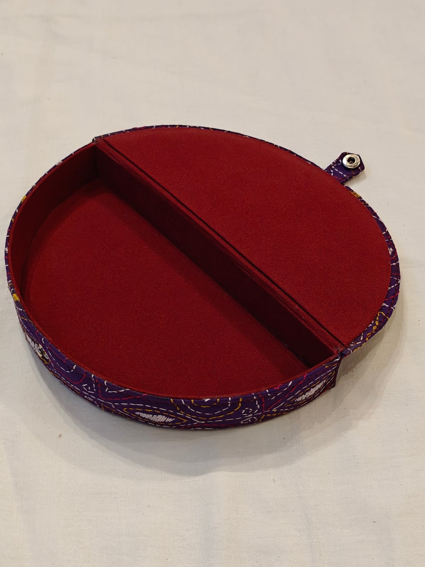 Semi circular embroidered jewellery box